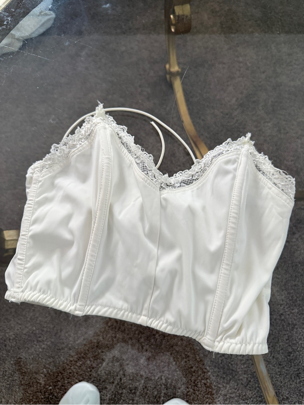 Hazel Boutique Lace-Trim White Bustier Crop Top/Corset
